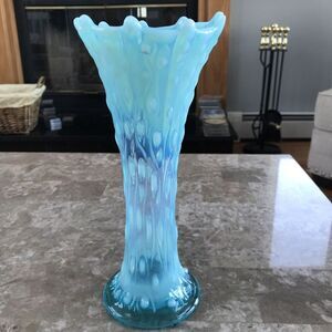 Vintage Northwood Swung Glass Vase Blue Opalescent Aqua 1907 Tree Trunk Antique